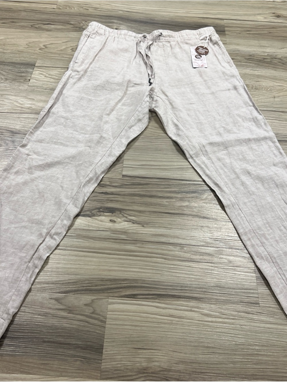 Panama Jack 100% Linen Drawstring Casual Pants Straight Leg Beige Mens Large NWT